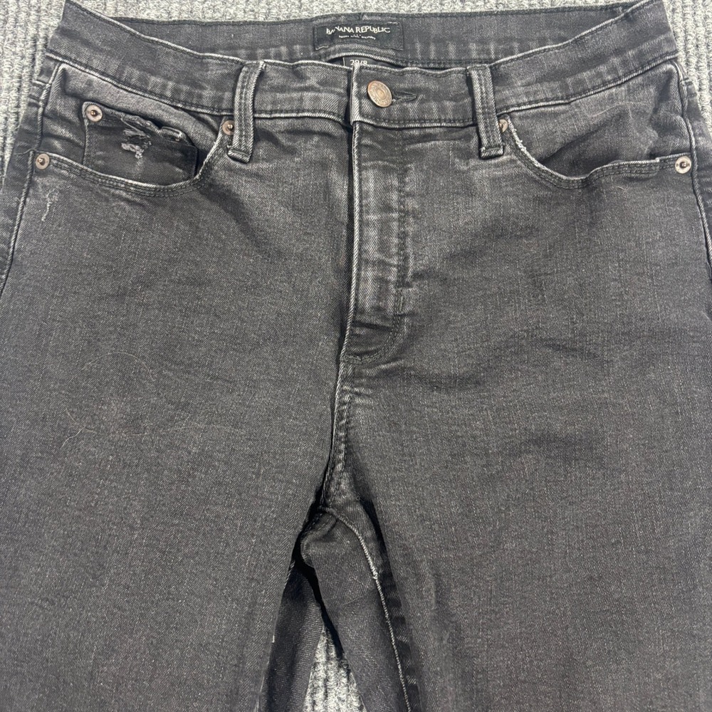Banana Republic High Rise Skinny Jeans Womens 29/8 Black Distressed Ripped Knee
